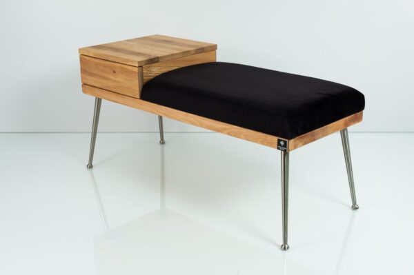 Sitzbank M-DEKO LPP-106 mit Schublade, Sitz aus Holz und Velvet gepolstert, Metallbeine, nach Maß