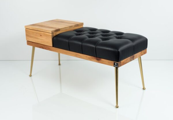 Gesteppte Sitzbank M-DEKO LPP-106 mit Schublade, Sitz aus Holz und Kunstleder, Metallbeine, nach Maß