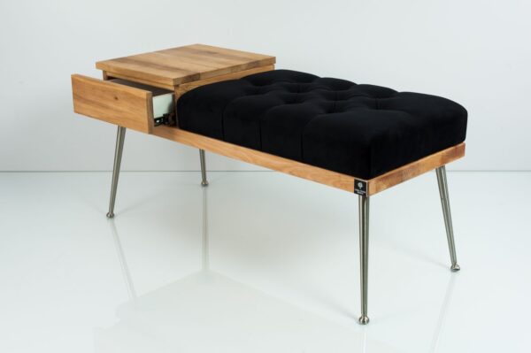 Gesteppte Sitzbank M-DEKO LPP-106 mit Schublade, Sitz aus Holz und Velvet, Metallbeine, nach Maß