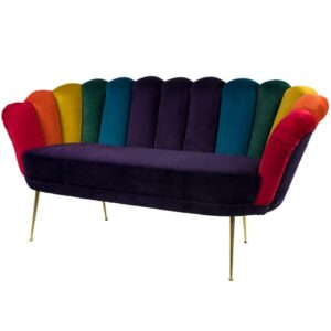 Sofa Loungesofa M-DEKO Modell LUX "Joker", Couch mit Bezug aus Velours in Regenbogen Farben