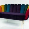 Sofa Loungesofa M-DEKO Modell LUX "Joker", Couch mit Bezug aus Velours in Regenbogen Farben