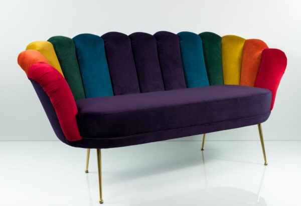 Sofa Loungesofa M-DEKO Modell LUX "Joker", Couch mit Bezug aus Velours in Regenbogen Farben