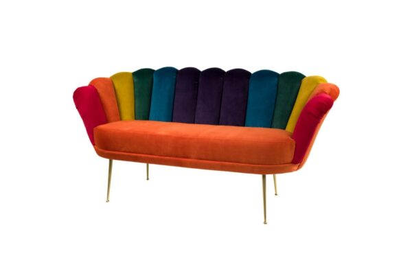 Sofa Loungesofa M-DEKO Modell LUX "Joker", Couch mit Bezug aus Velours in Regenbogen Farben