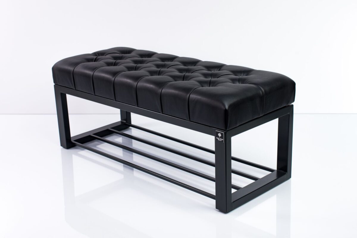 LPM6 Gesteppte Sitzbank Schuhbank Chesterfield, Gestell aus Stahl