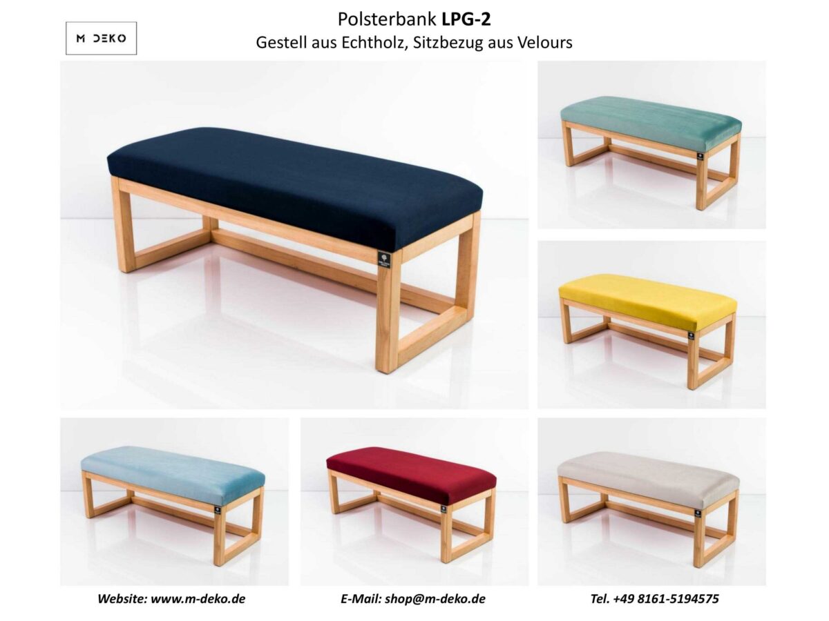 LPG2 Bank Sitzbank Hocker Gepolstert Velours Casablanca Schwarz Holz