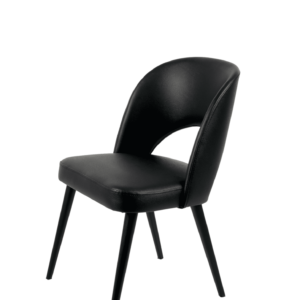 Moderner Esszimmerstuhl in Schwarz mit Kunstlederbezug und schwarzen Holzbeinen – eleganter Polsterstuhl für Wohnzimmer, Küche oder Büro